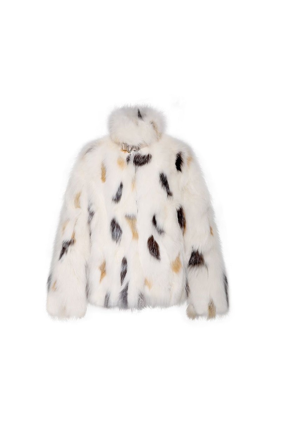 OZLANA Full Fur Jackets | Ochre Buckle Collar Fox Fur Jacket (Cream White)