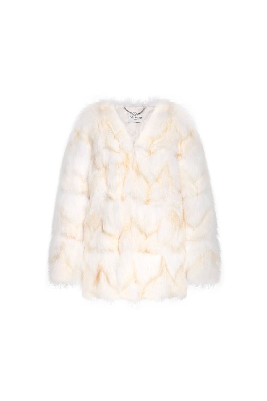 OZLANA Omniverse: Milan Runway Collection | Classic Round Neck Longline Fox Fur Jacket (White)