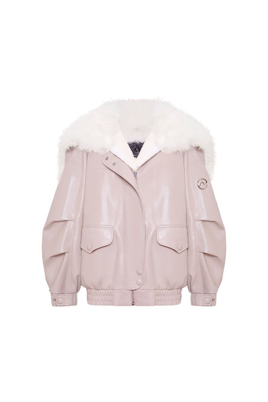 OZLANA Classic & Designer Parkas | Pink Faux Leather Parka