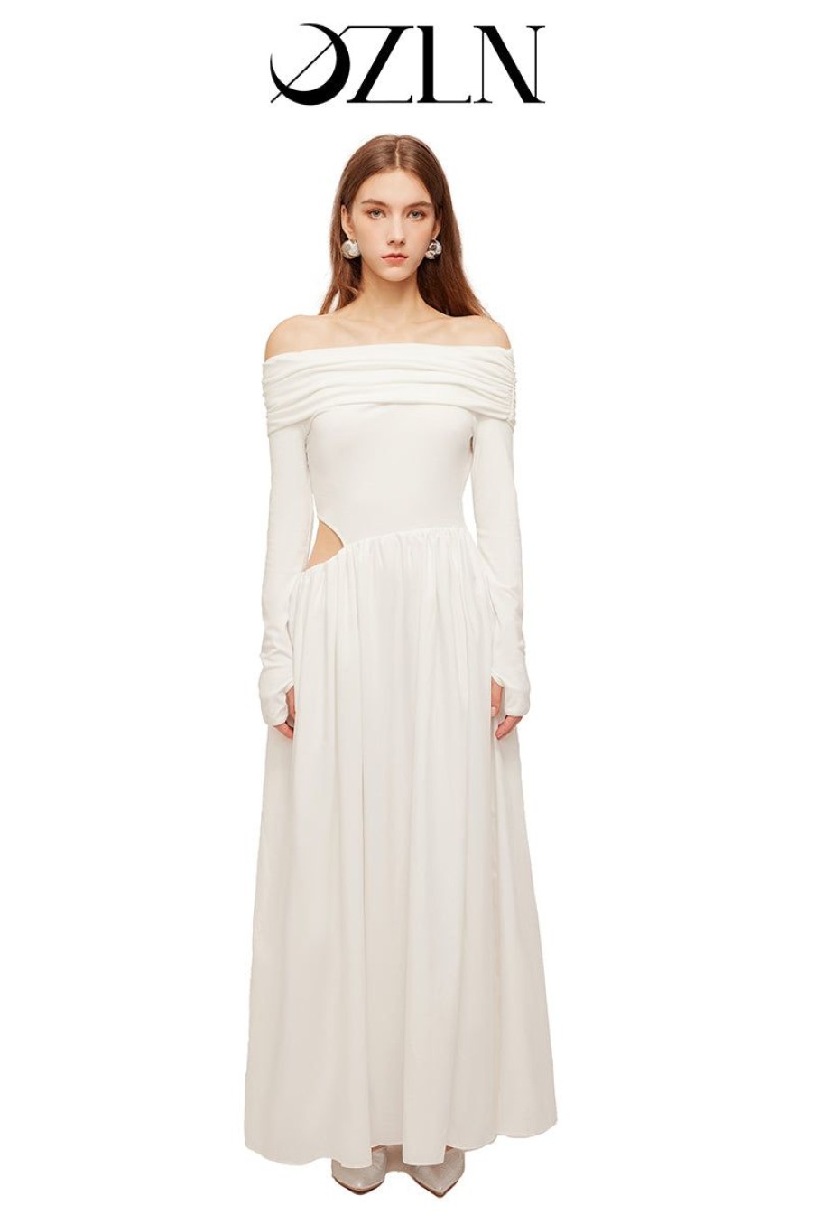 OZLANA Dresses & Sets | Ozln Slant Off Shoulder Maxi Dress(White)