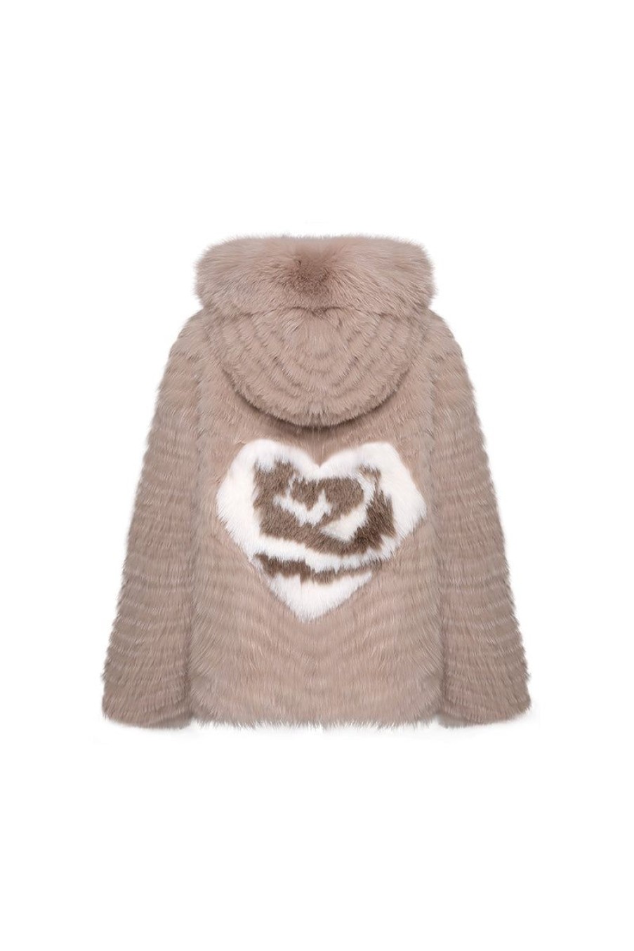 OZLANA Omniverse: Milan Runway Collection | Hooded Heart Rose Fox Fur Jacket(Mocha)