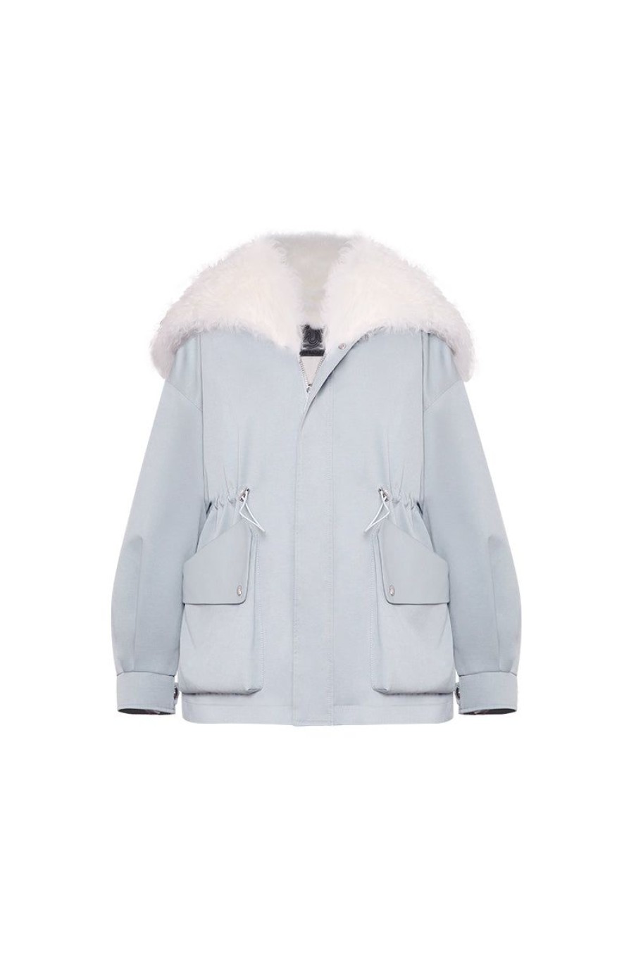 OZLANA Classic & Designer Parkas | Airy Blue Lapel Parka