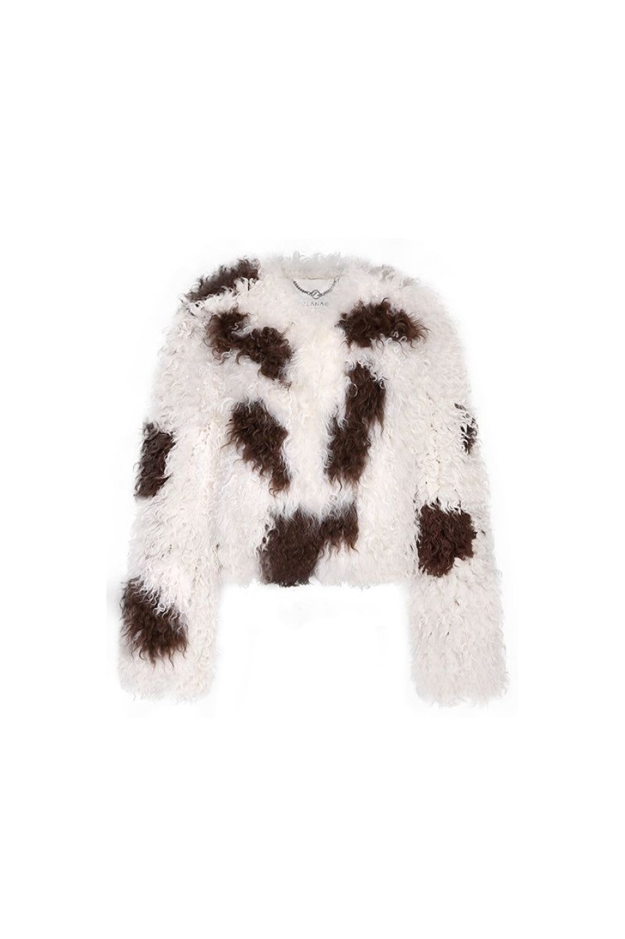 OZLANA Full Fur Jackets | Bubble Round Neck Shearling Wool Jacket(Brown)