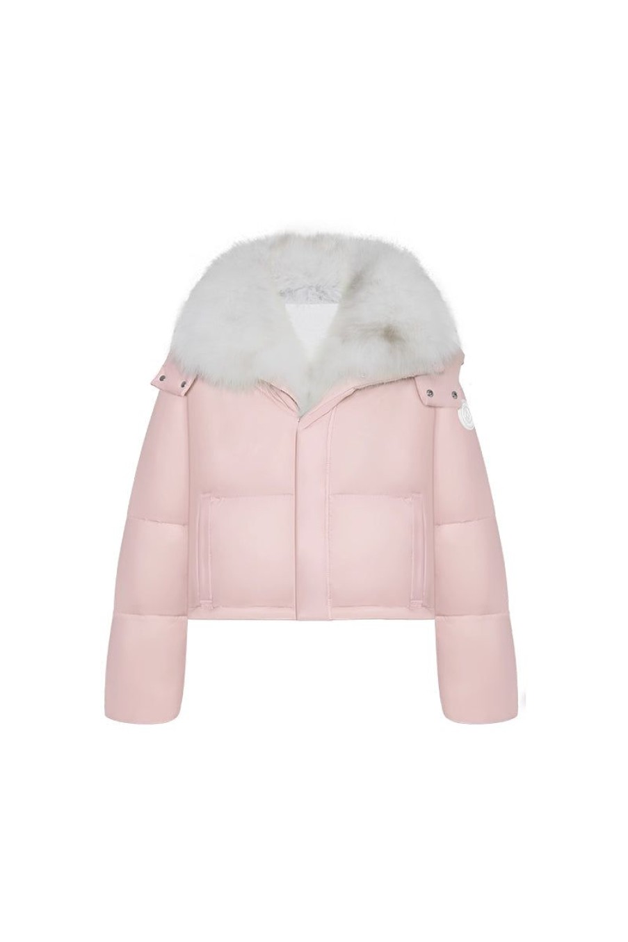 OZLANA Down Puffer Jackets | Versefox Fur Collar Multi-Wear Down Jacket(Pink)