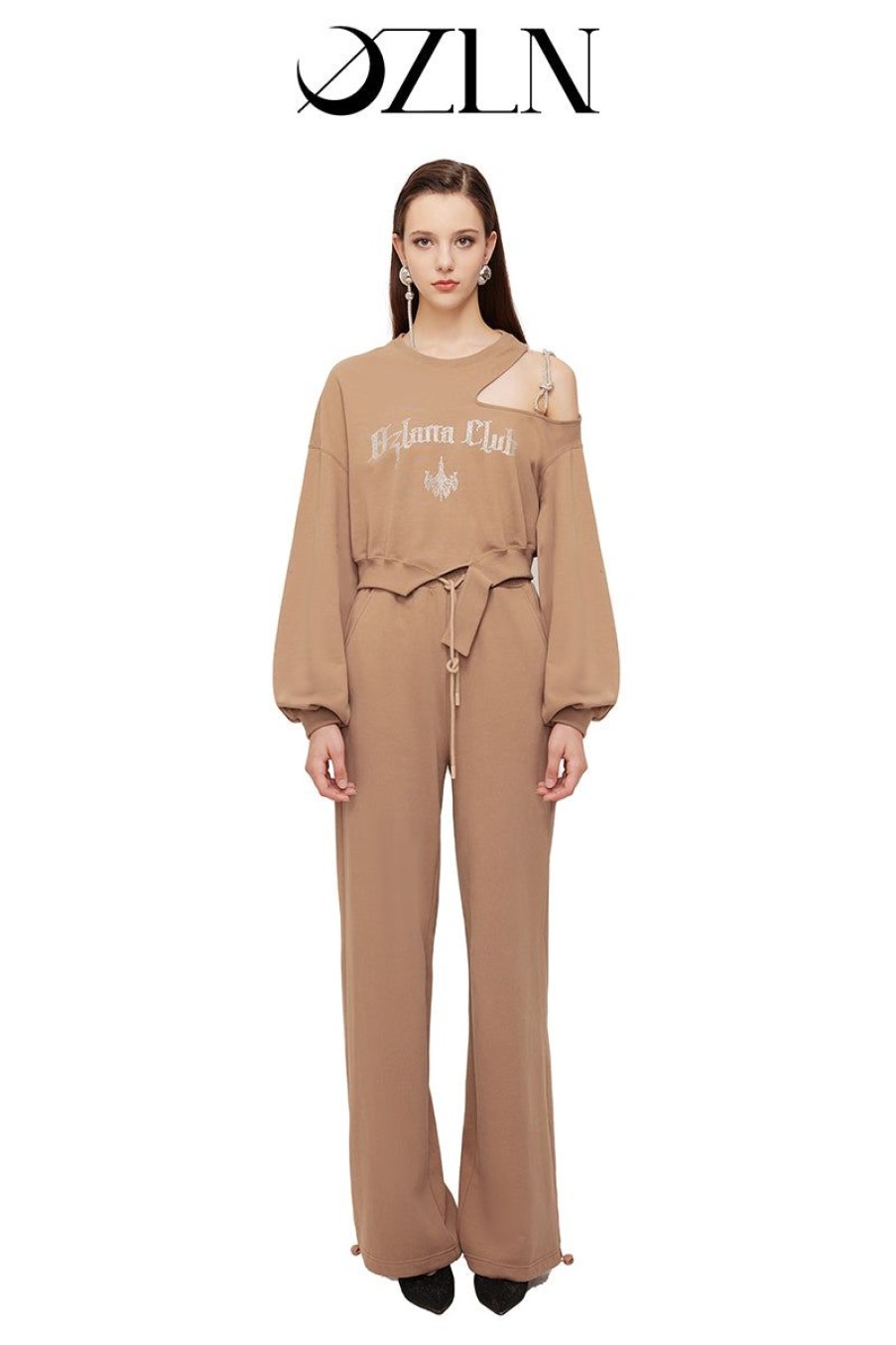 OZLANA Matching Sets | Ozln Club Crystal Off Shoulder Lounge Suit Ozln Club(Camel)