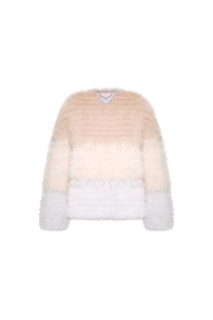 OZLANA Full Fur Jackets | Sunset Gradient Crystal Fox Fur Jacket(Cream Gradient)