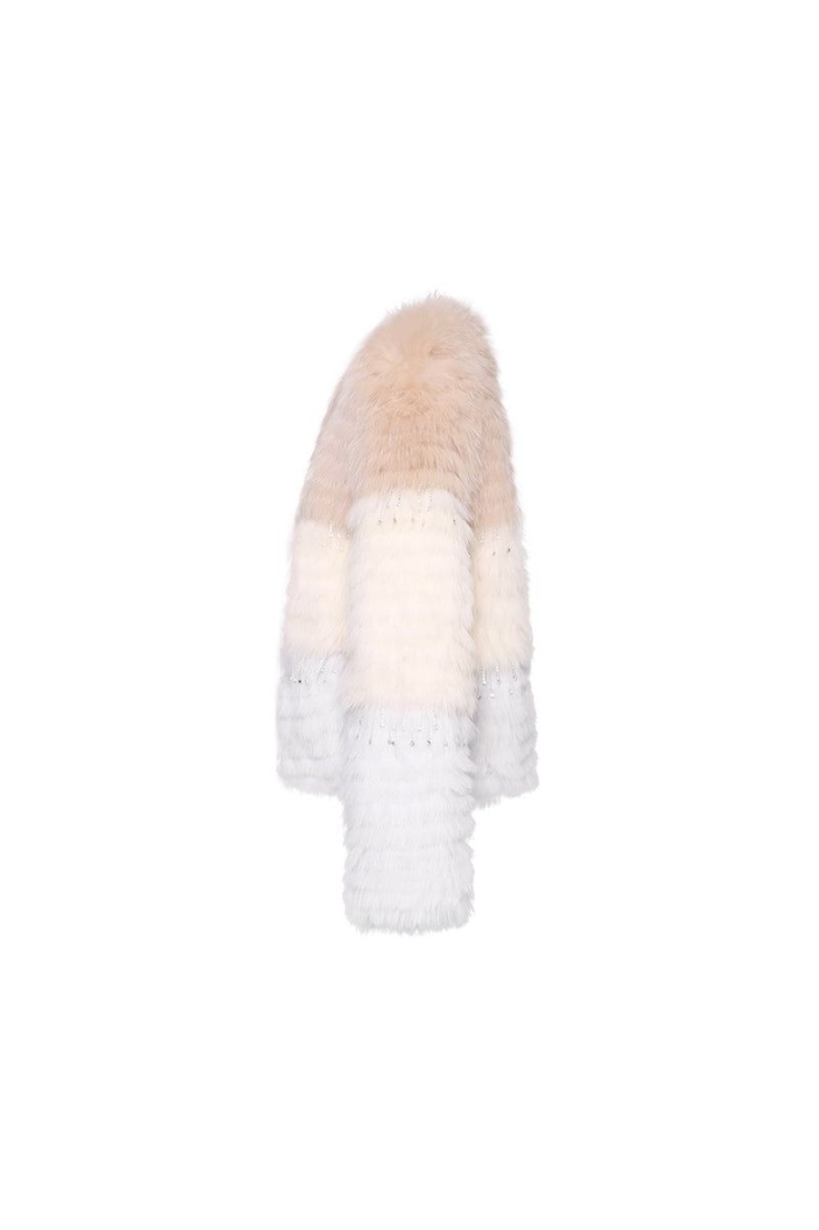 OZLANA Full Fur Jackets | Sunset Gradient Crystal Fox Fur Jacket(Cream Gradient)