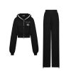 OZLANA Bottoms | Ozln Rhinestone Hoodie Sweat Suit Set(Black)