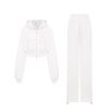 OZLANA Matching Sets | Ozln Rhinestone Hoodie Sweat Suit Set(White)