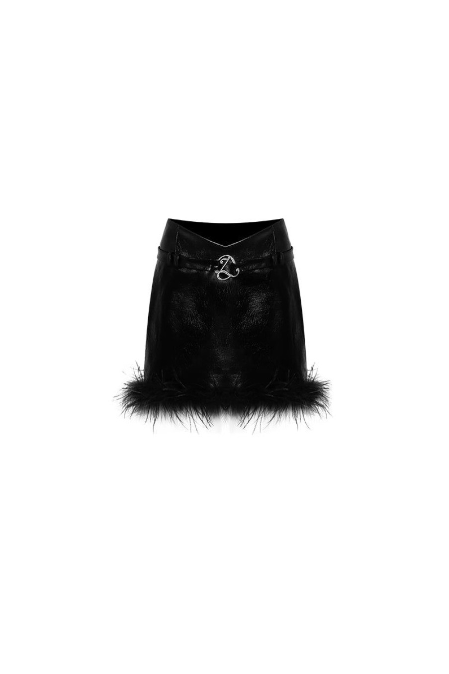 OZLANA Bottoms | Ozln Eco Leather Detachable Feather Skirt