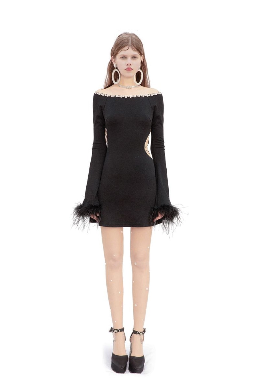 OZLANA Dresses & Sets | Oceania Tinsel Cut-Out Dress(Black)