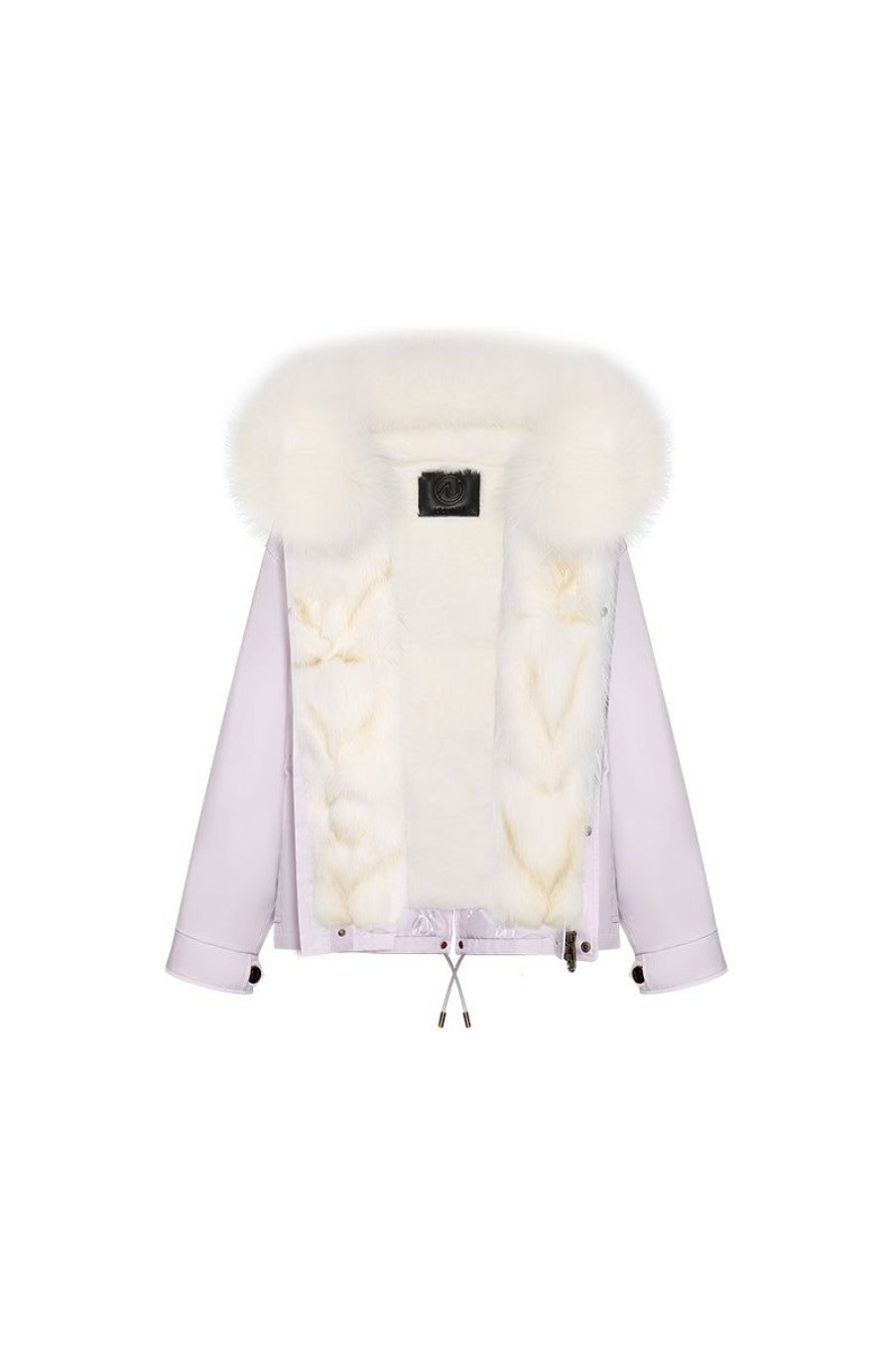 OZLANA Classic & Designer Parkas | Haze Purpleshort Oversize Parka+White Snow Fox