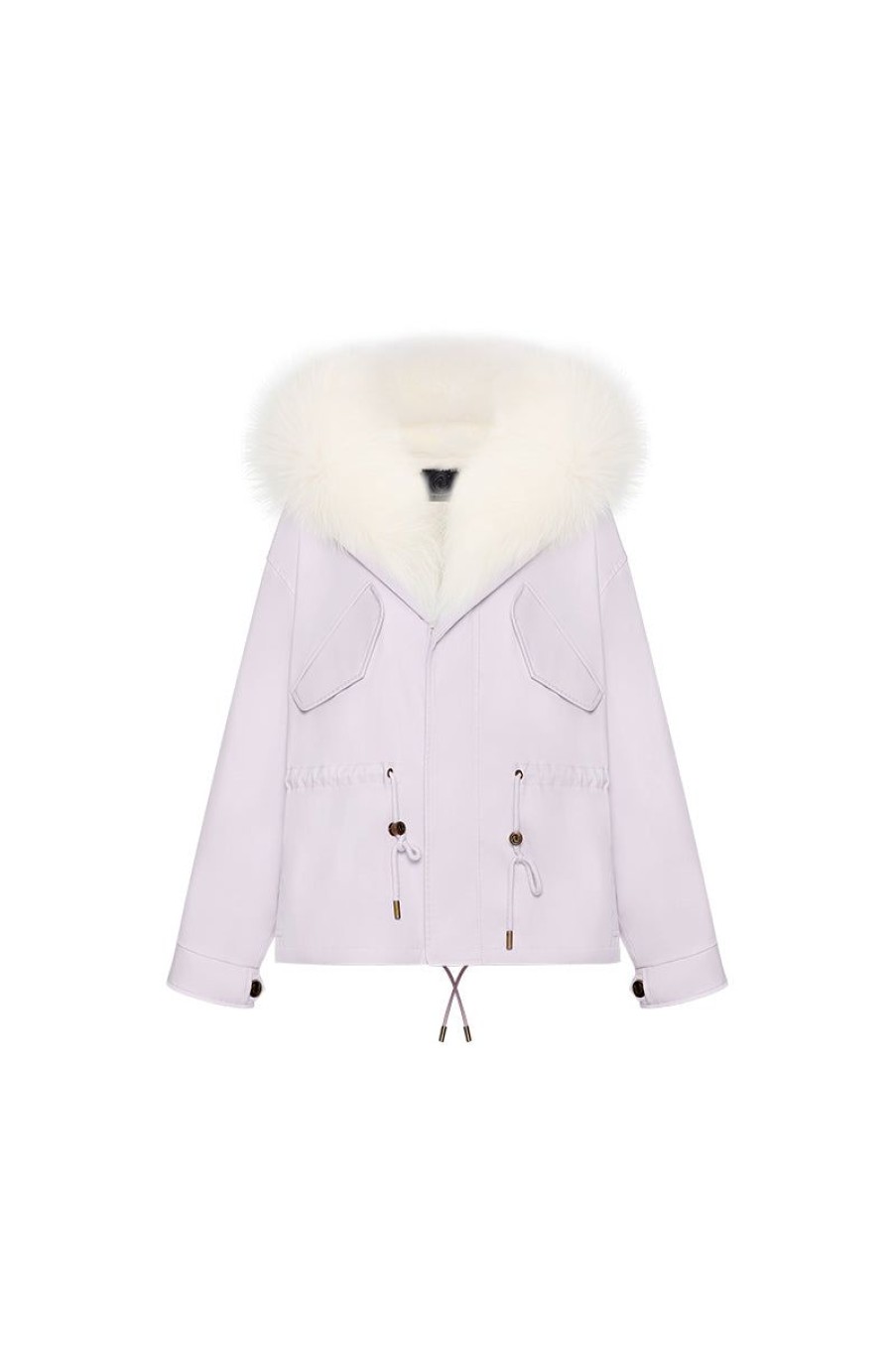 OZLANA Classic & Designer Parkas | Haze Purpleshort Oversize Parka+White Snow Fox