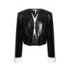 OZLANA Ozln | Ozln Curve Eco Leather Blazer(Black)