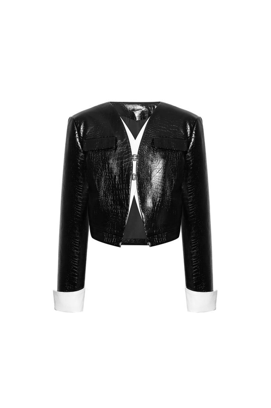 OZLANA Ozln | Ozln Curve Eco Leather Blazer(Black)