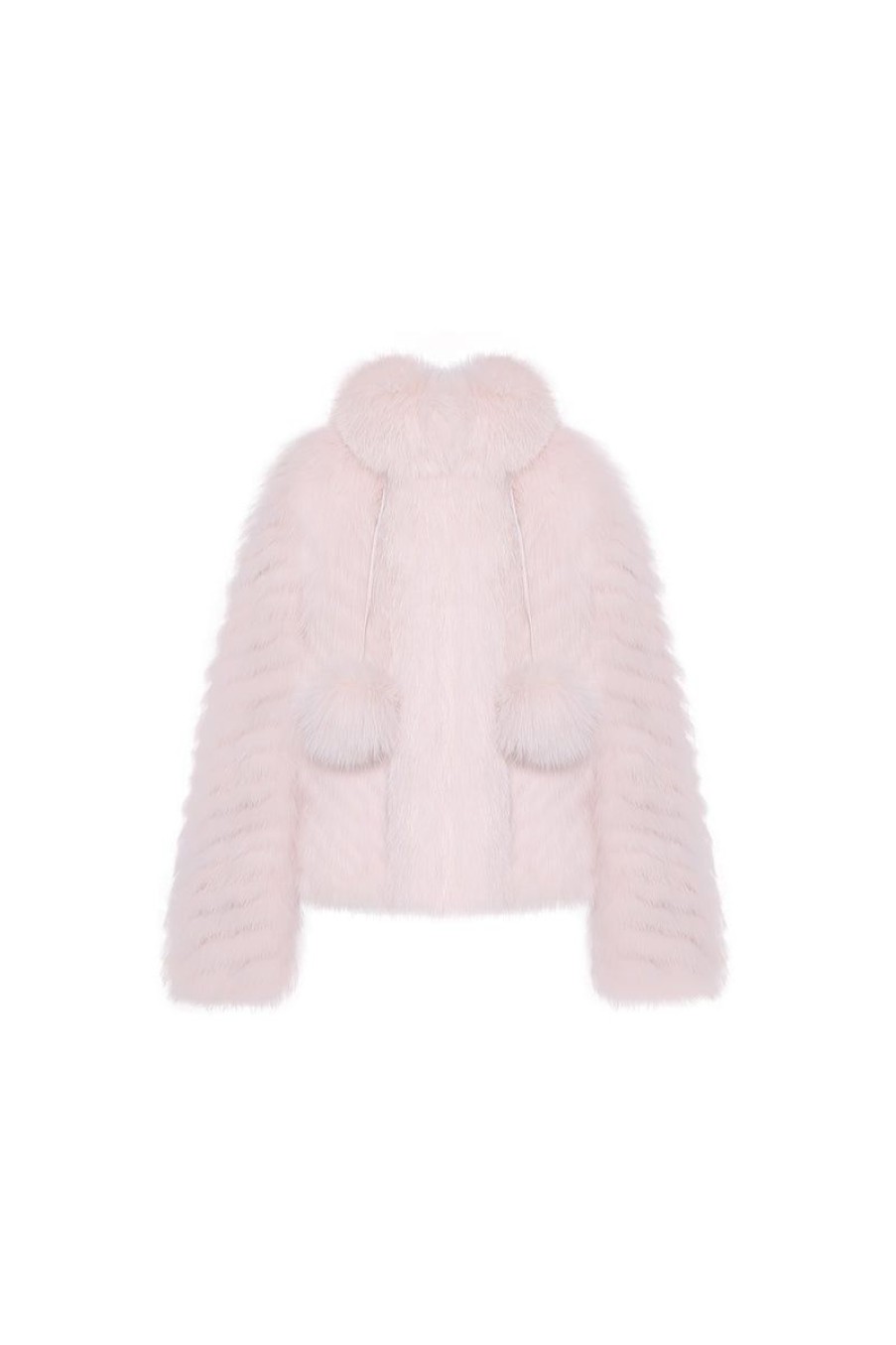 OZLANA Full Fur Jackets | Pom Pom Collar Fox Fur Jacket(Pink)