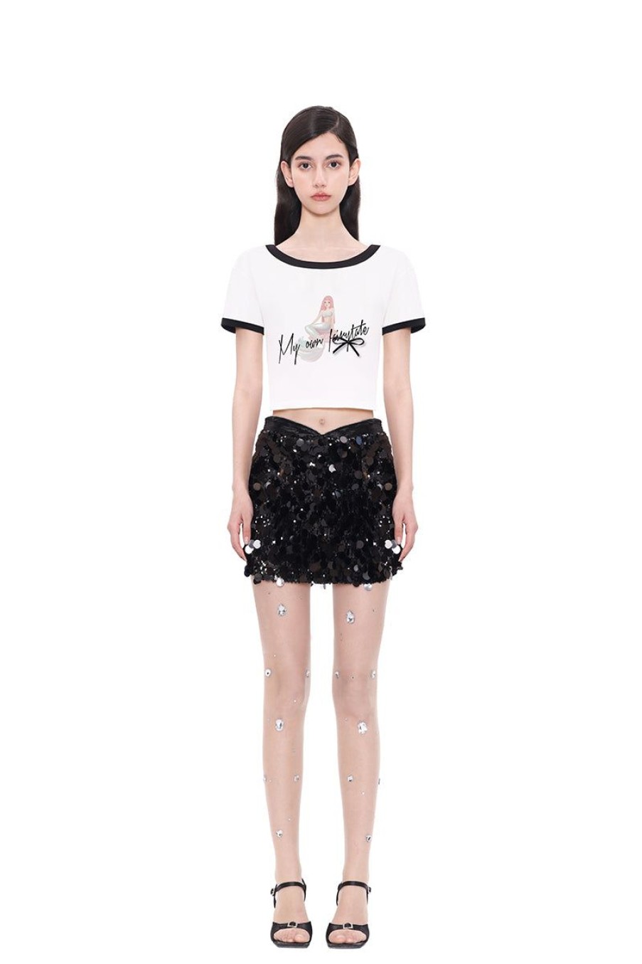 OZLANA Tee Shirts | My Own Fairytale Cropped Ringer Tee(White)