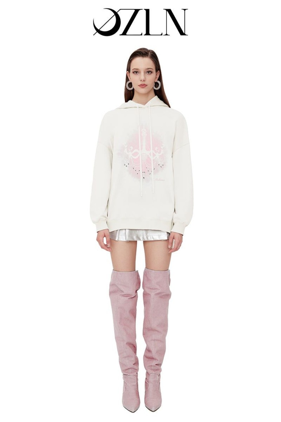 OZLANA Ozln | Ozln Silhouette Chandelier Oversized Hoodie (White)