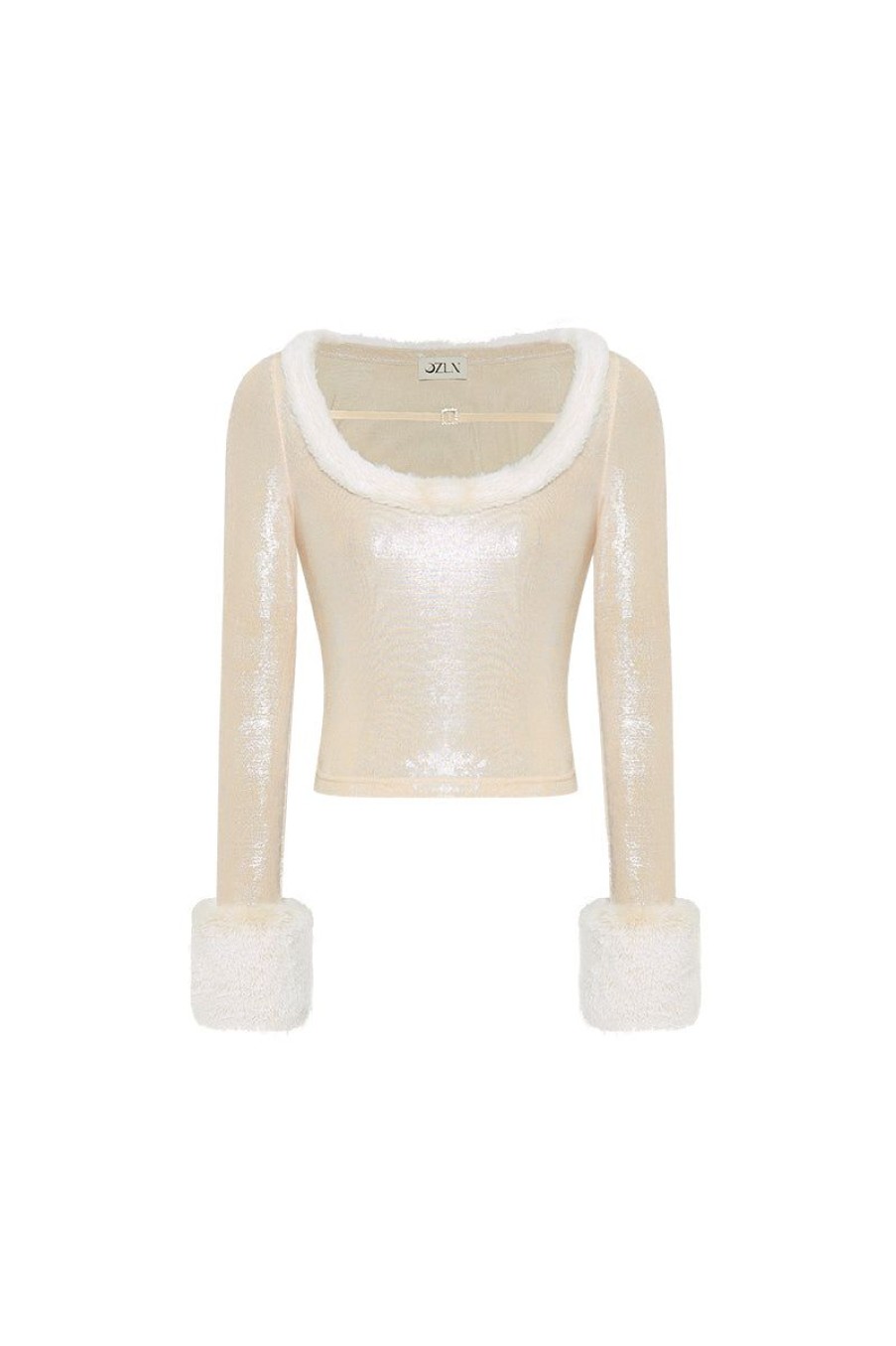 OZLANA Ozln | Ozln Detachable Faux Fur Sleeve Crop(Camel)