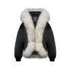 OZLANA Down Puffer Jackets | Croissant Racoon Fur Hooded Downjacket(Black)