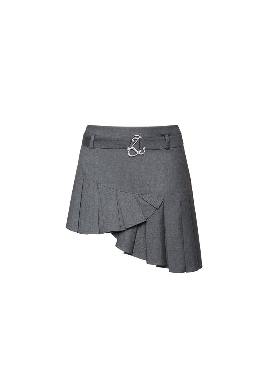 OZLANA Bottoms | Ozln Arc Pleated Hem Skirt(Grey)