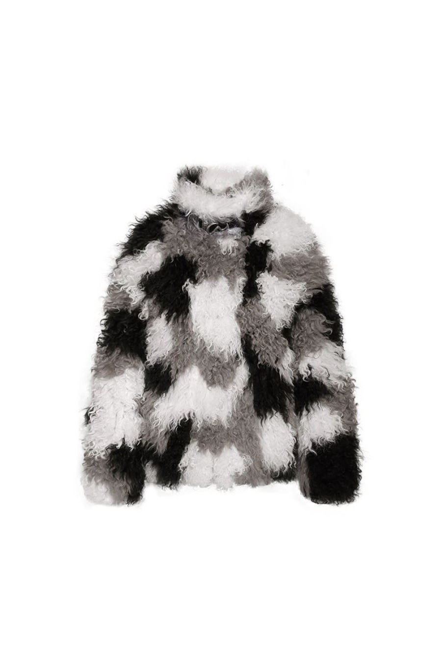 OZLANA Wool Shearling Jackets | Smudged Collared Shearling Wool Jacket(Grey)