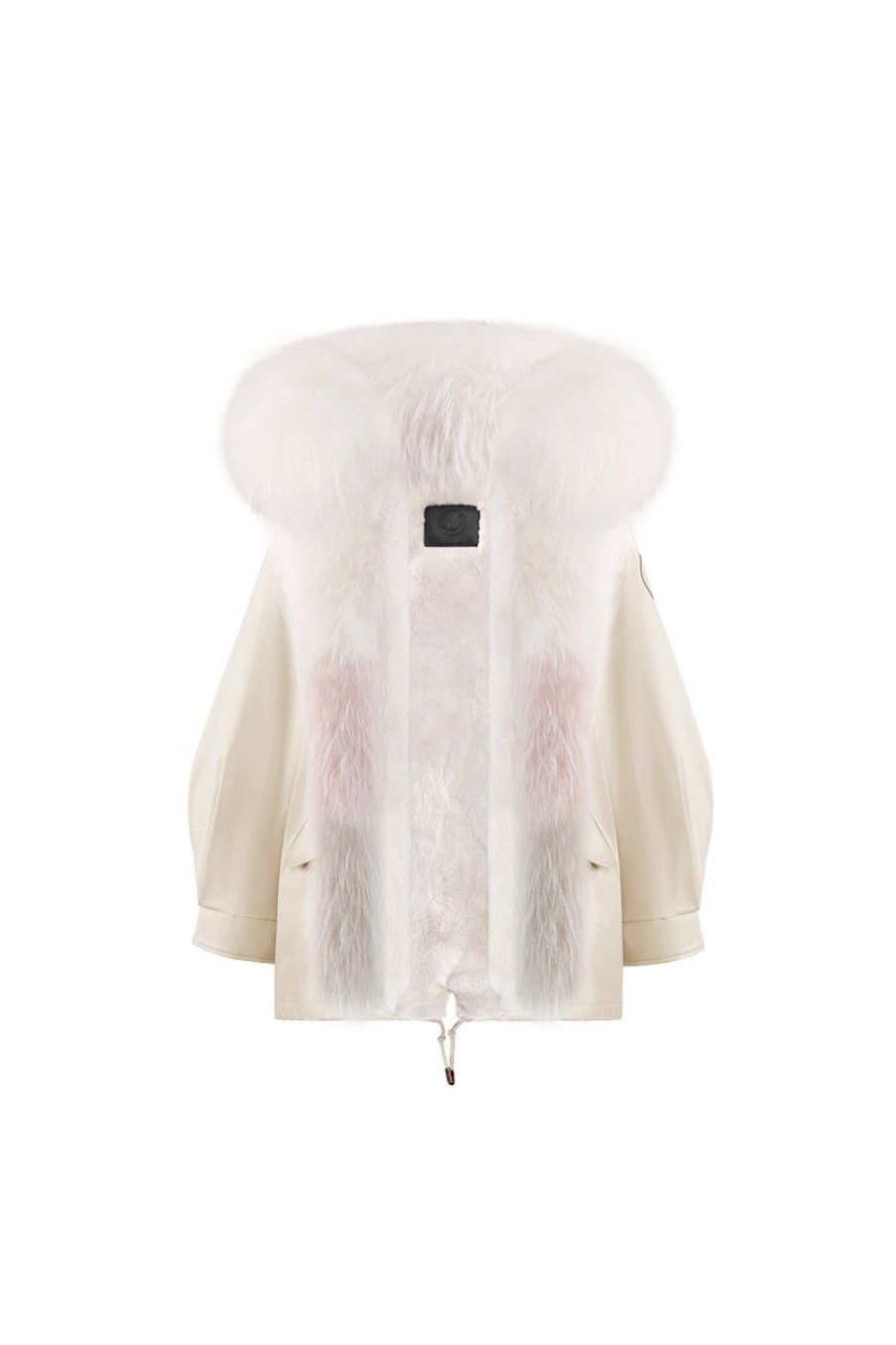 OZLANA Classic & Designer Parkas | Cream White Oversize Parka+Peachy Ice Cream