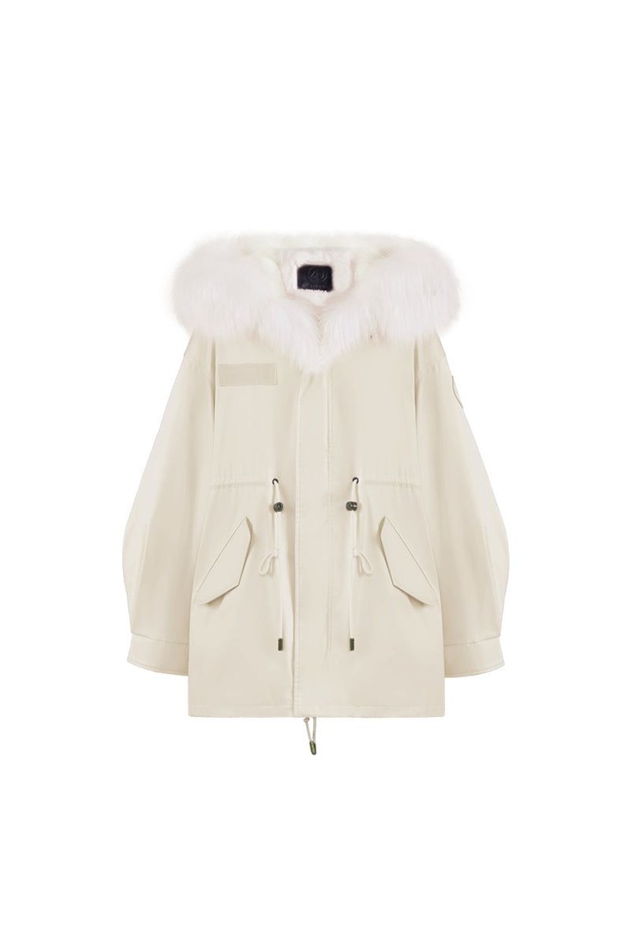 OZLANA Classic & Designer Parkas | Cream White Oversize Parka+Peachy Ice Cream