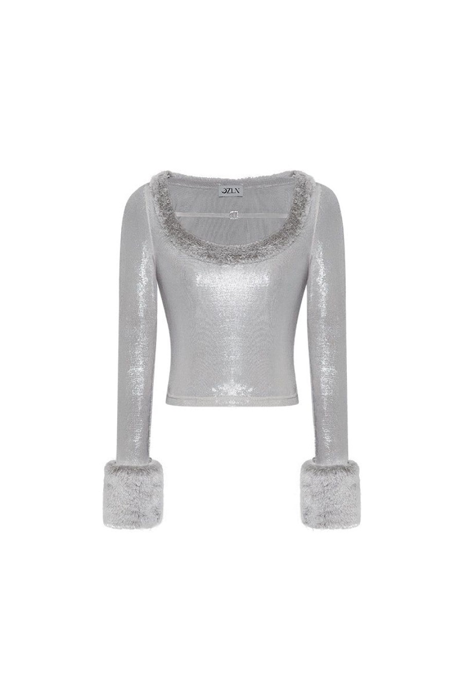 OZLANA Ozln | Ozln Detachable Faux Fur Sleeve Crop(Grey)