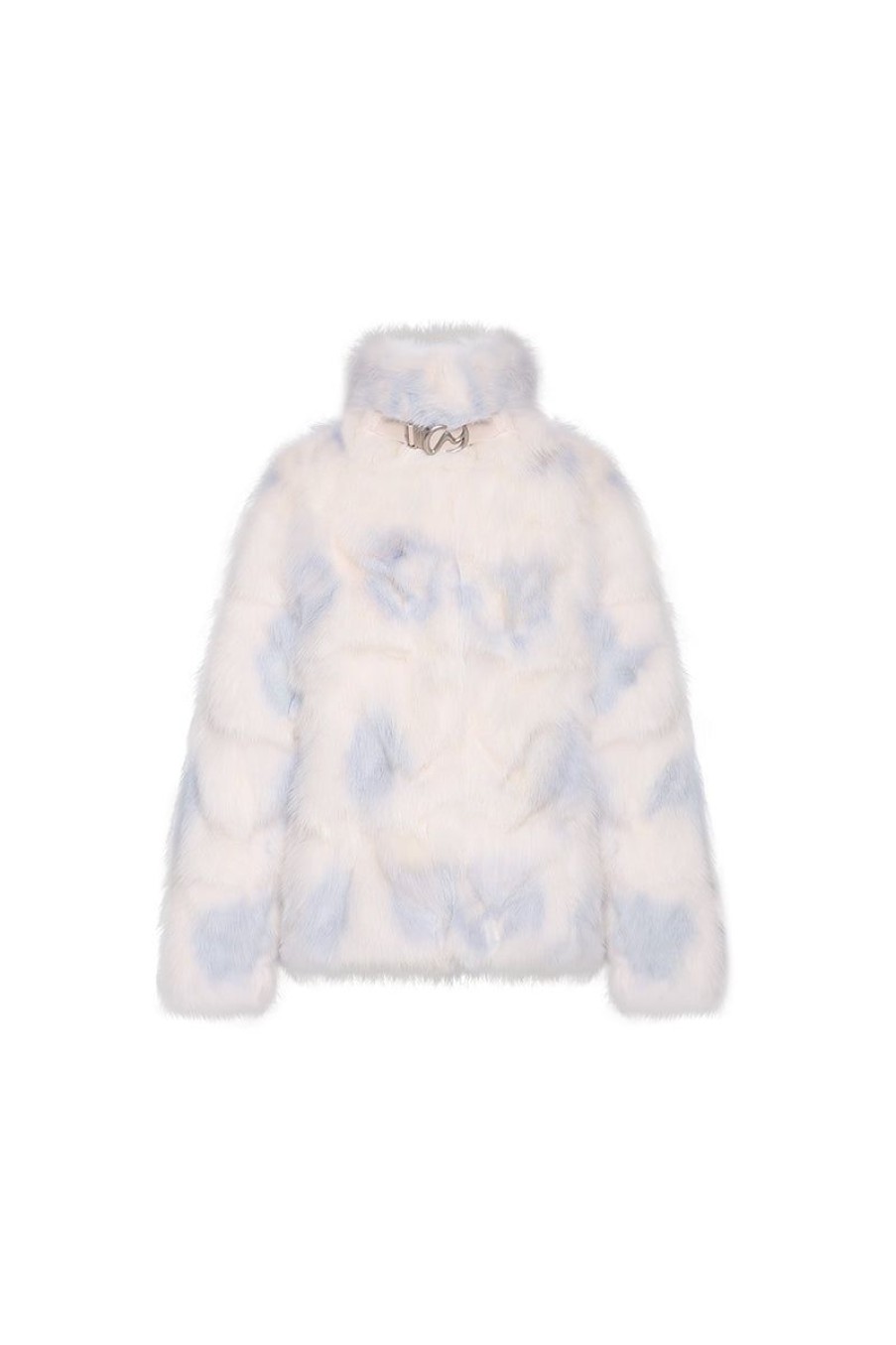 OZLANA Full Fur Jackets | Tie Dye Buckle Collar Fox Fur Jacket(Blue)