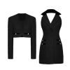 OZLANA Ozln | Ozln Tweed Halterneck Suit & Dress Set (Black)