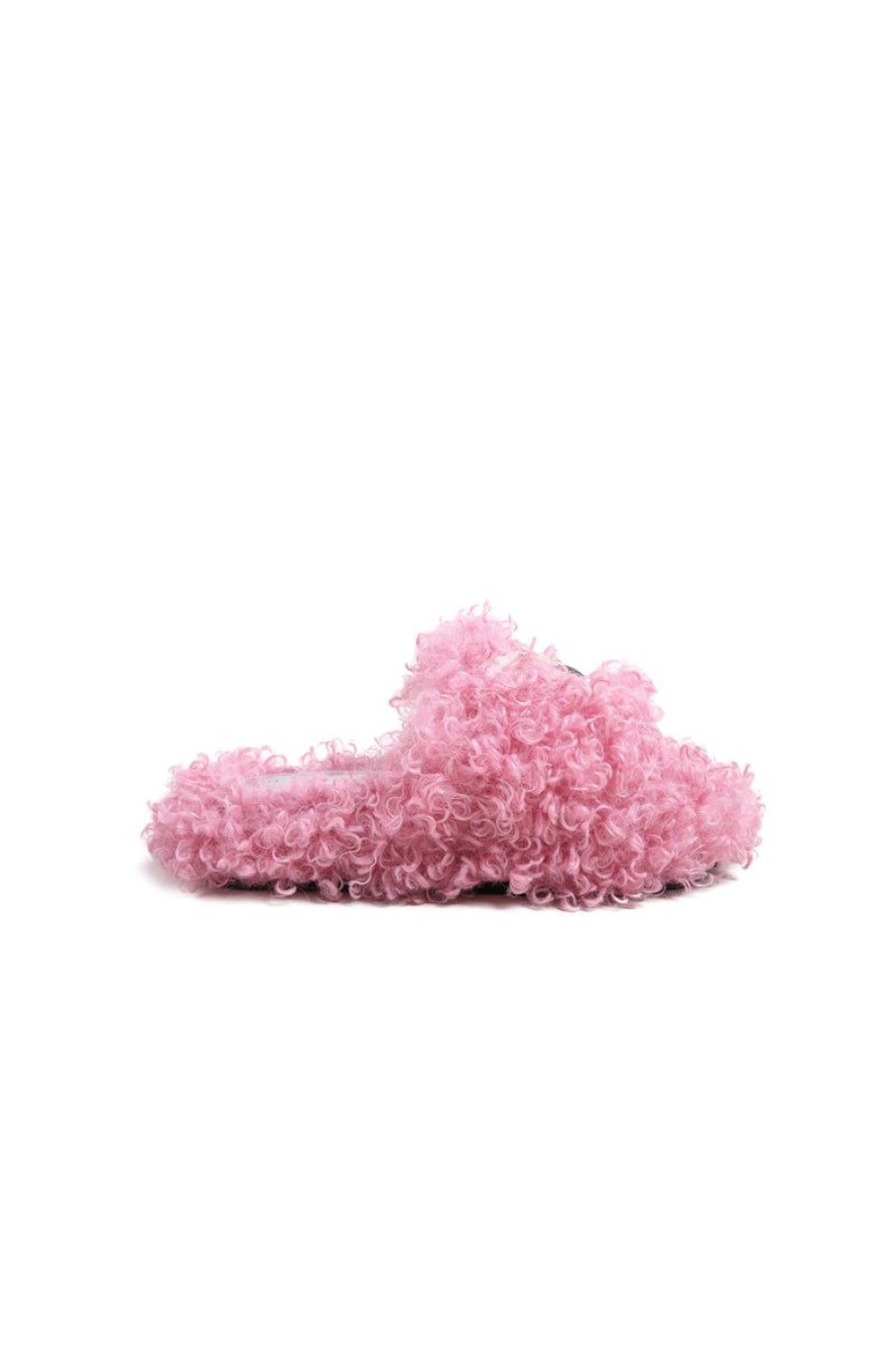 OZLANA Shoes | Butterfly Wool Faux Fur Slippers(Pink)