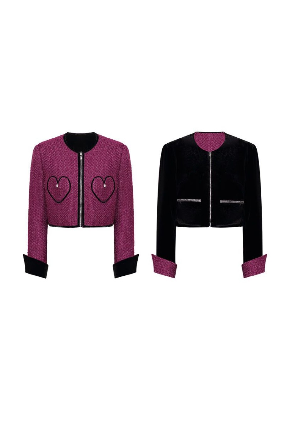 OZLANA Ozln | Ozln Heart Pocket Glitz Tweed Blazer(Purple+Black)