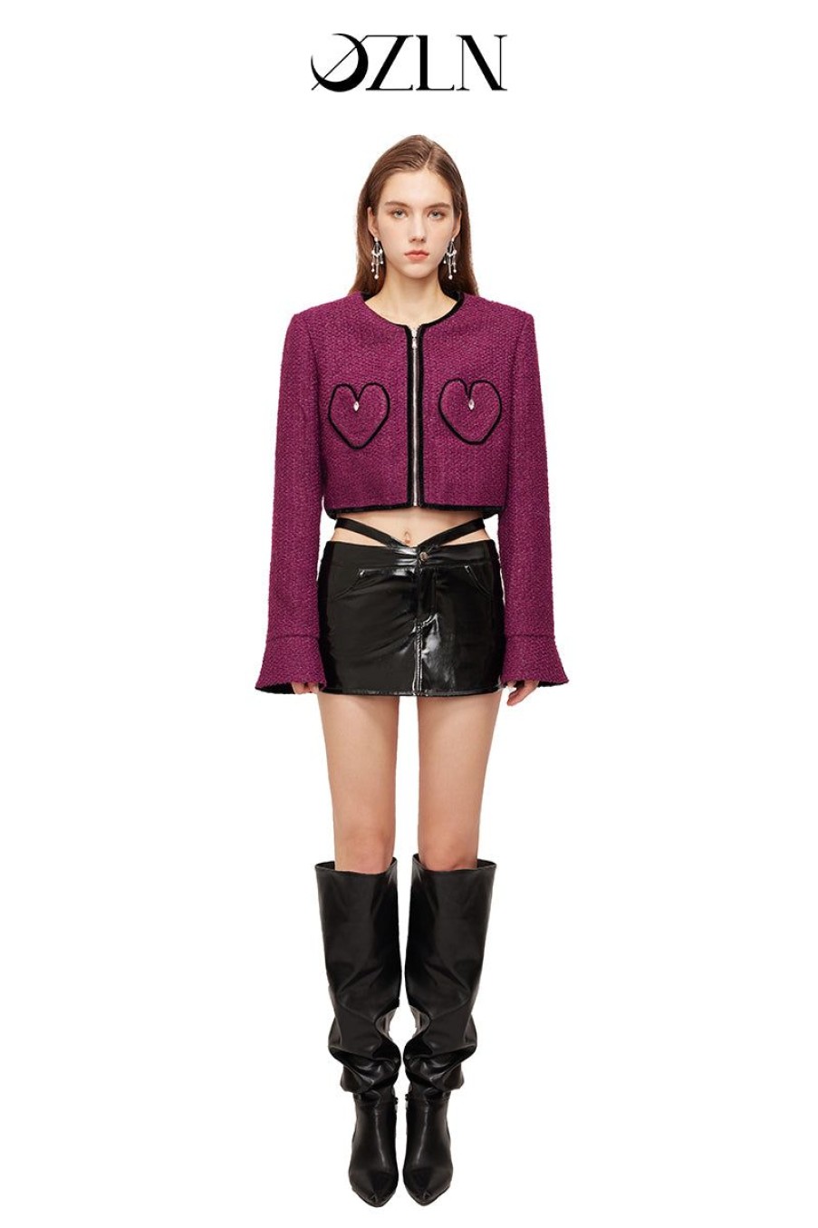 OZLANA Ozln | Ozln Heart Pocket Glitz Tweed Blazer(Purple+Black)