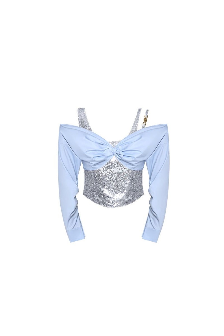 OZLANA Matching Sets | Detachable Sequin Vest Shirt Set(Blue)