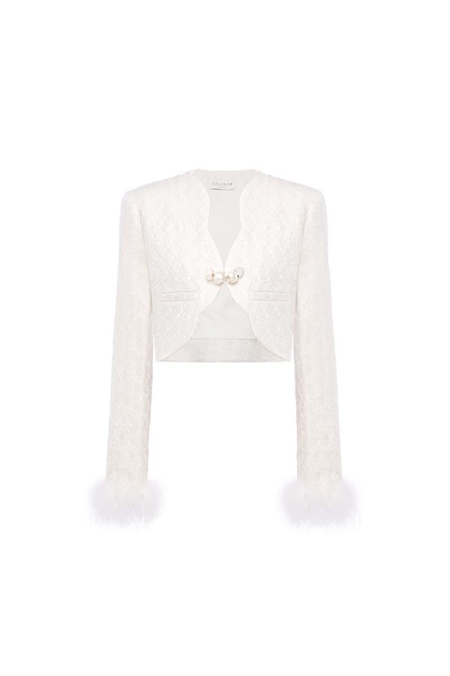 OZLANA Tops | Seafall Tweed Pearl Jacket(White)