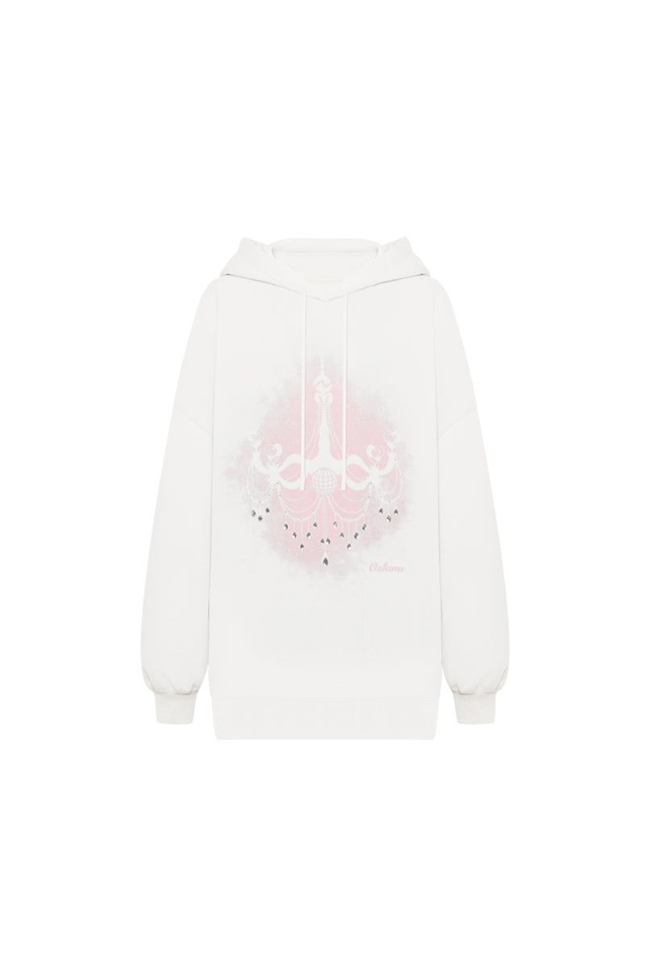 OZLANA Tops | Ozln Silhouette Chandelier Oversized Hoodie (White)