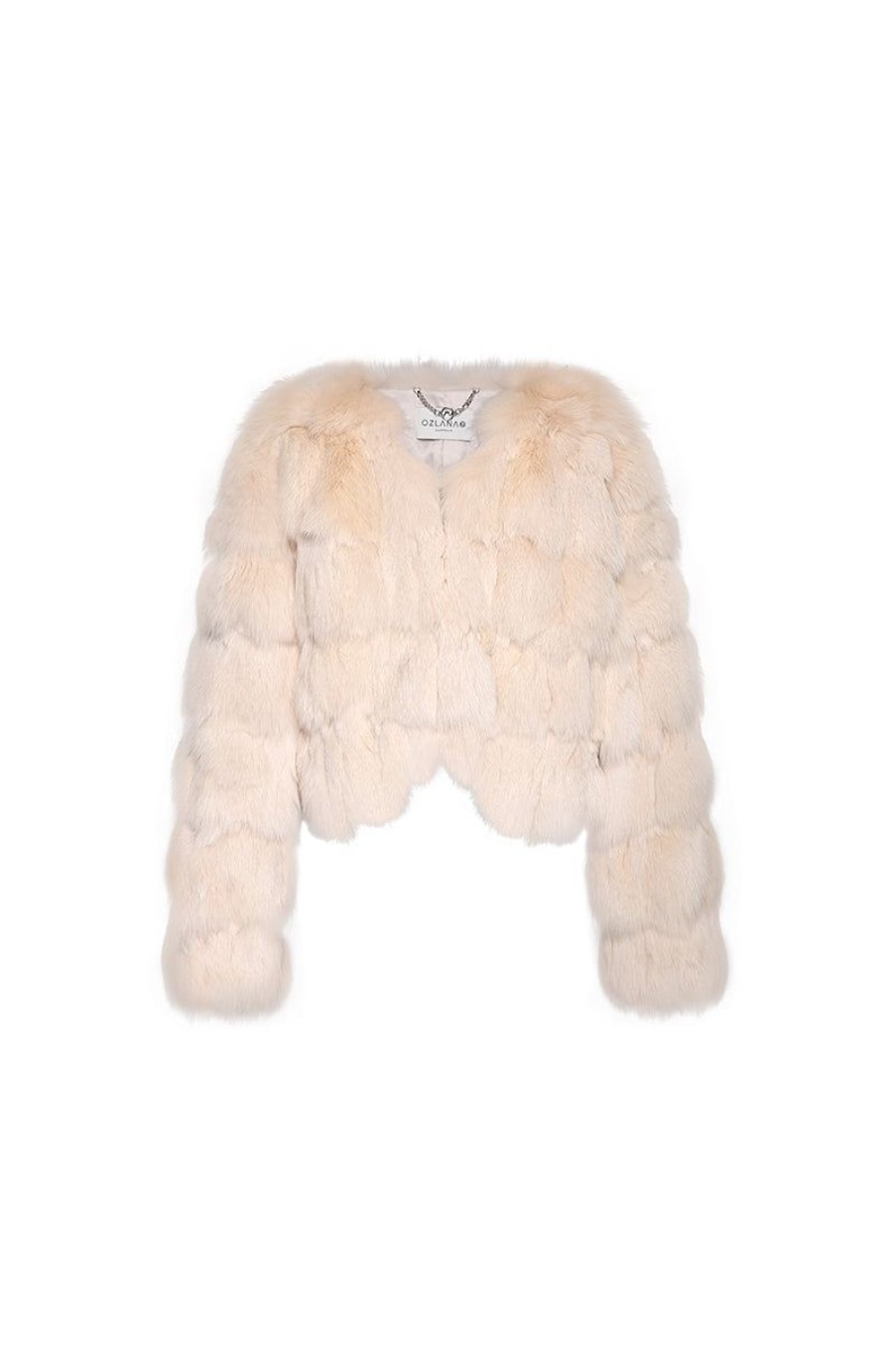 OZLANA Full Fur Jackets | Cloud Bubble V Neck Fox Fur Jacket (Cream)