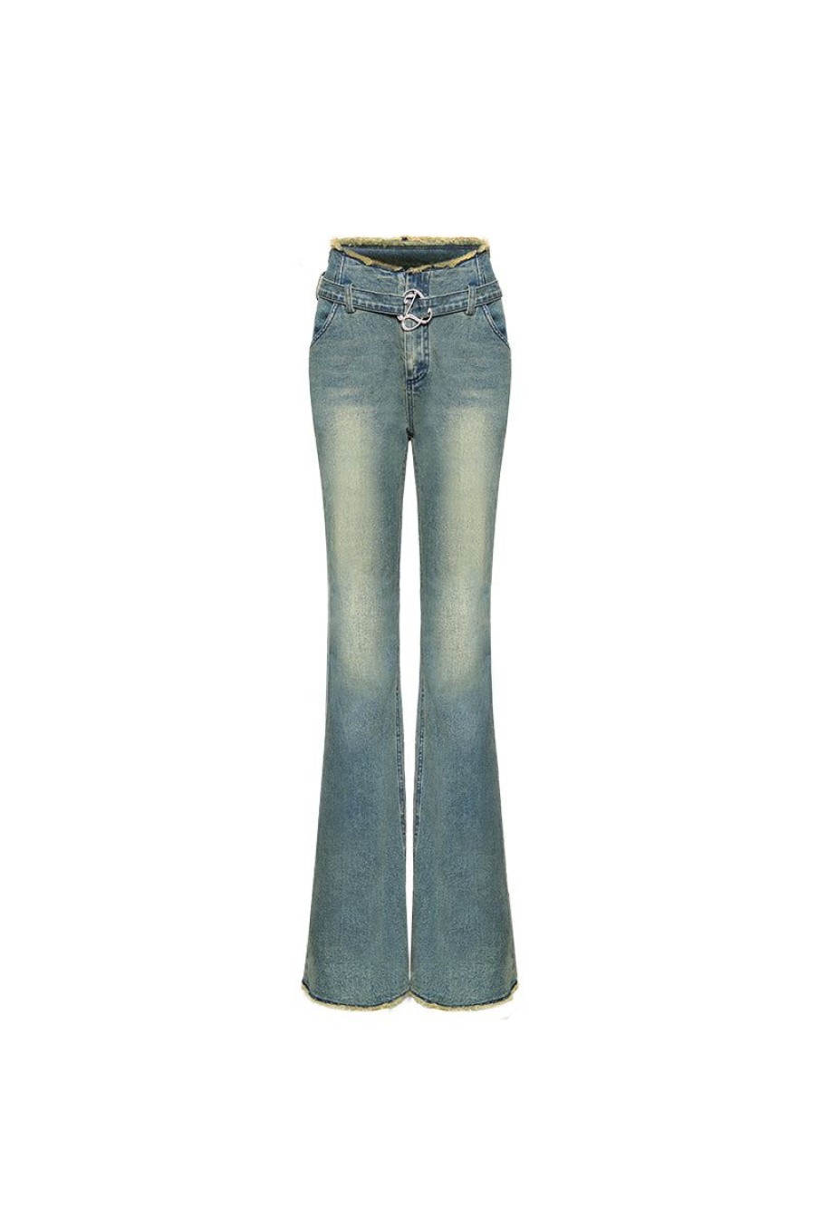 OZLANA Bottoms | Ozln Curved Waist Vintage Straight Leg Jeans(Blue)