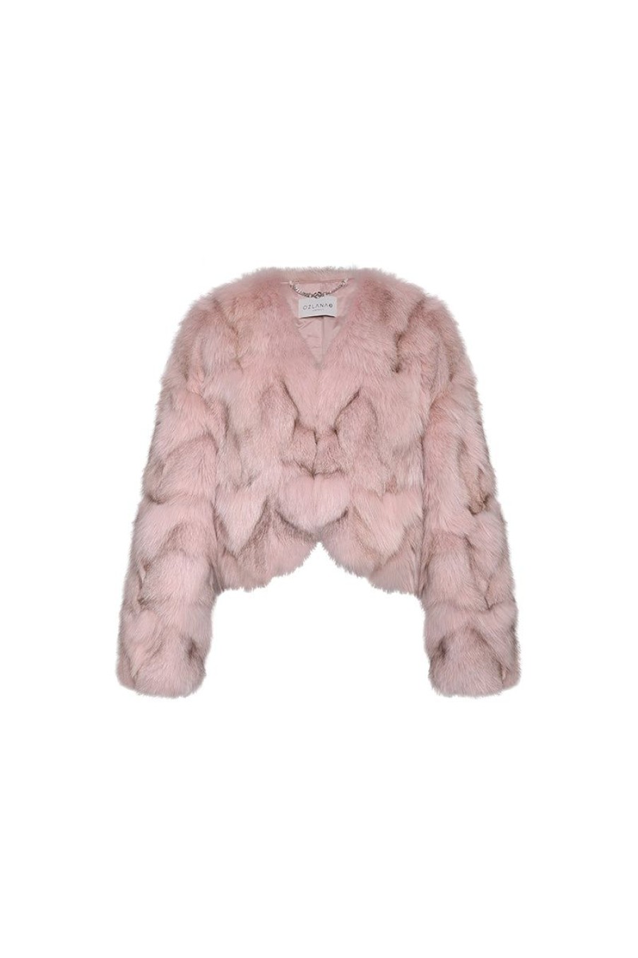 OZLANA Full Fur Jackets | Classic Crop V Neck Fox Fur Jacket (Pink)