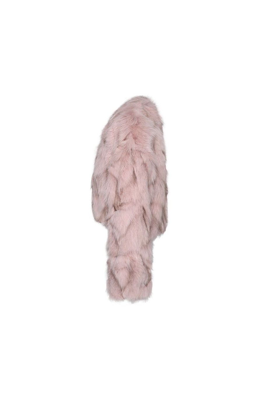 OZLANA Full Fur Jackets | Classic Crop V Neck Fox Fur Jacket (Pink)