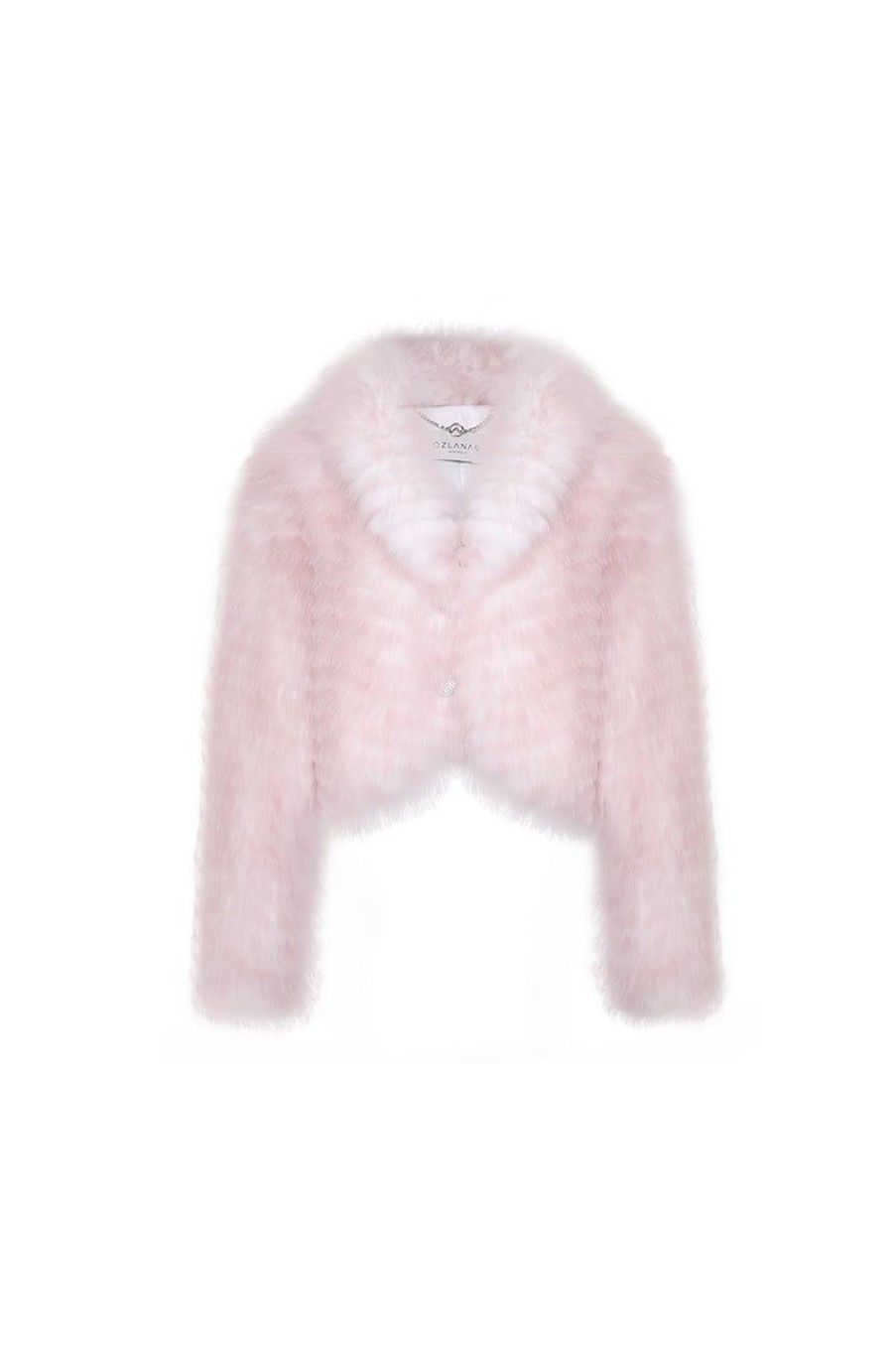 OZLANA Full Fur Jackets | Sherbet Wide Lapel Crop Fox Fur Jacket(Dreamy Pink)