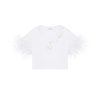 OZLANA Tops | Sea Shells Feather Cropped Tee (White)