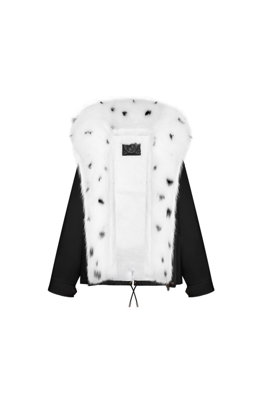 OZLANA Classic & Designer Parkas | Black Short Oversize Parka+White Polar Fox