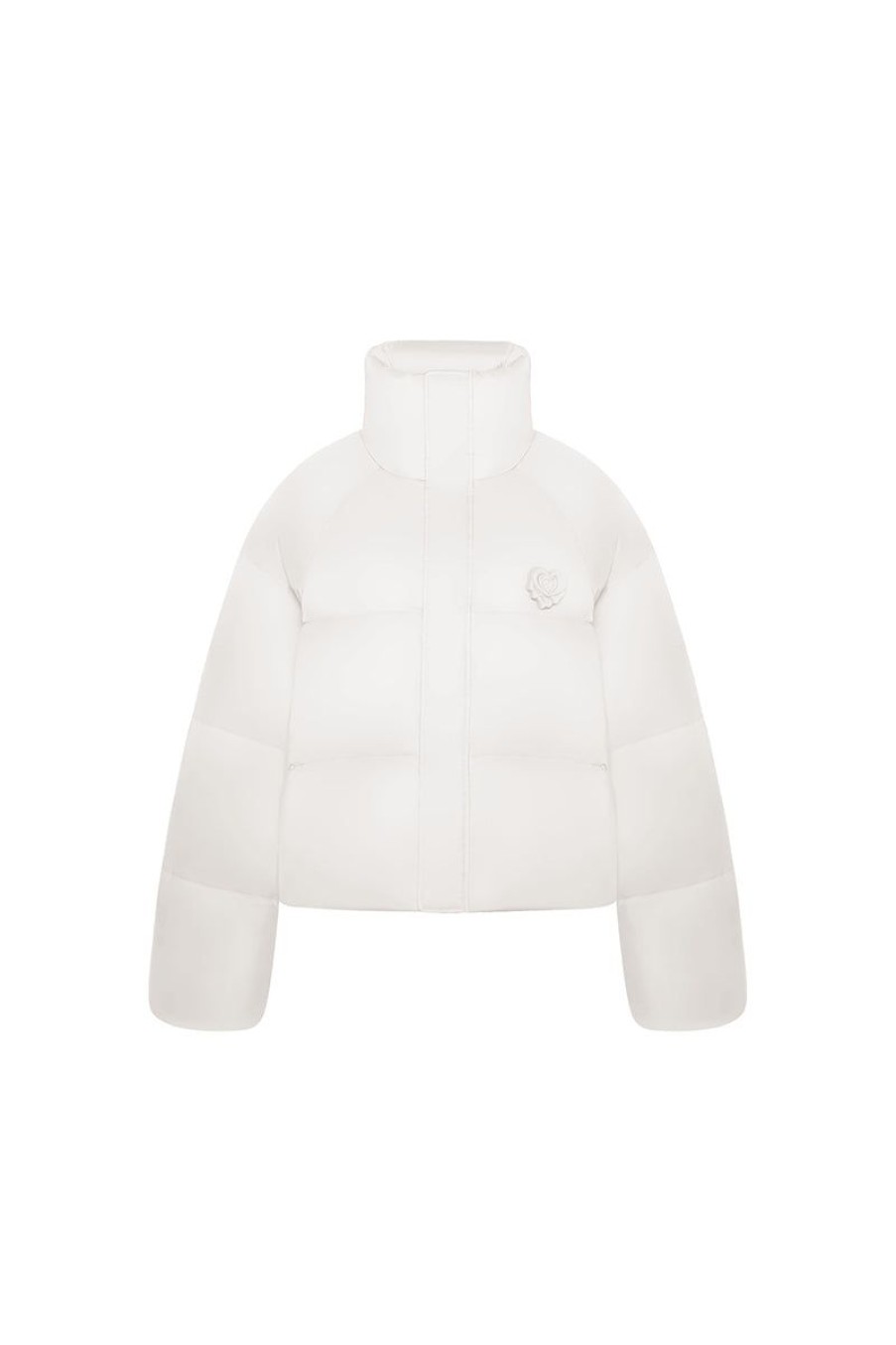 OZLANA Down Puffer Jackets | Melting Rose Heart Quilted Puffer Jacket(Cream)