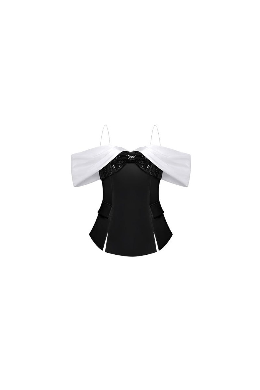 OZLANA Tops | Bow One-Line Shoulder Slim-Fit Top(Black)