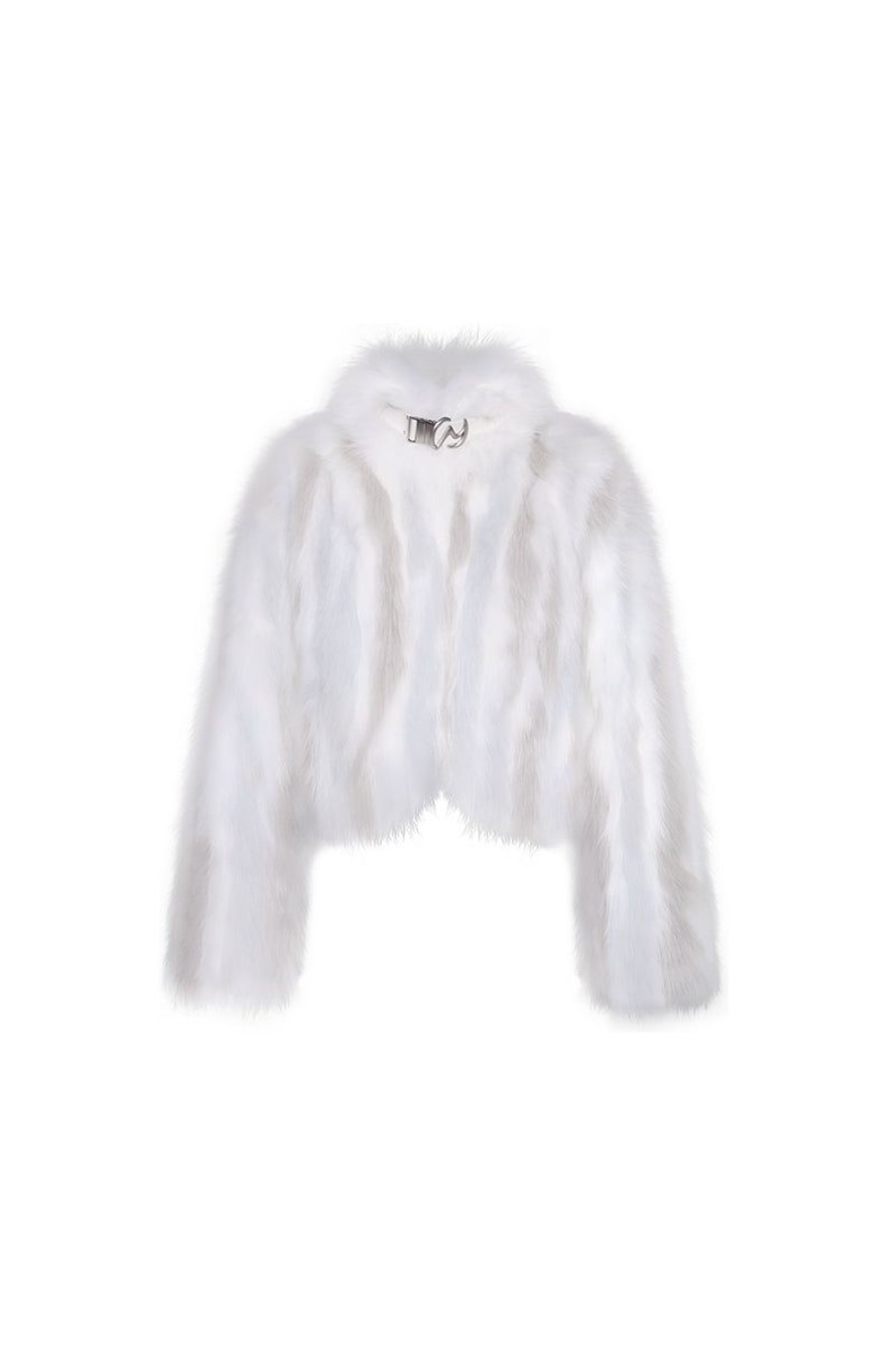 OZLANA Full Fur Jackets | Mille-Feuille Buckle Collar Fox Fur Jacket (Blue)