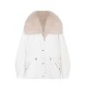 OZLANA Classic & Designer Parkas | White Transform Parka +Cream Lapel Fur Coa