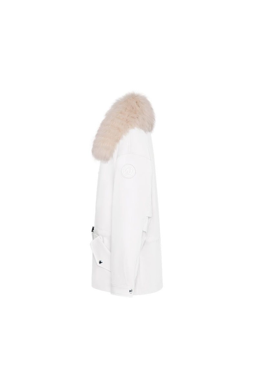 OZLANA Classic & Designer Parkas | White Transform Parka +Cream Lapel Fur Coa