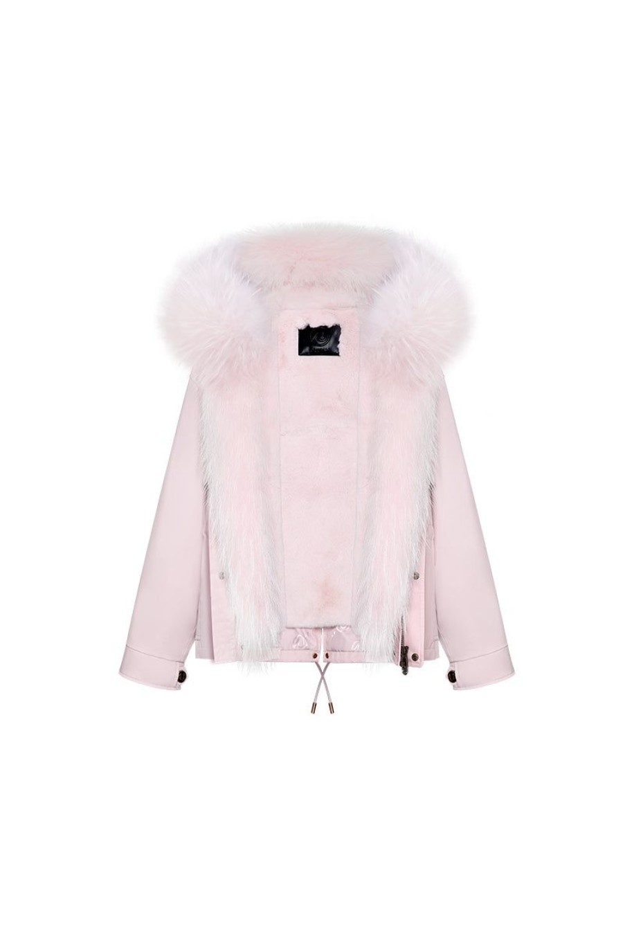 OZLANA Classic & Designer Parkas | Pinkshort Oversize Parka+Pink Rabbit Fur/Raccoon Fur